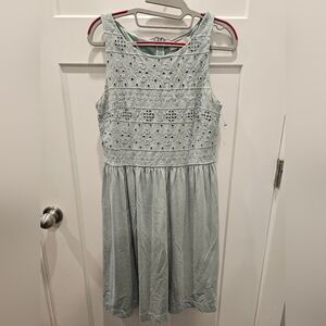 LOFT Sleeveless Eyelet Embroidered Dress Light Aqua Green Women’s Size 8